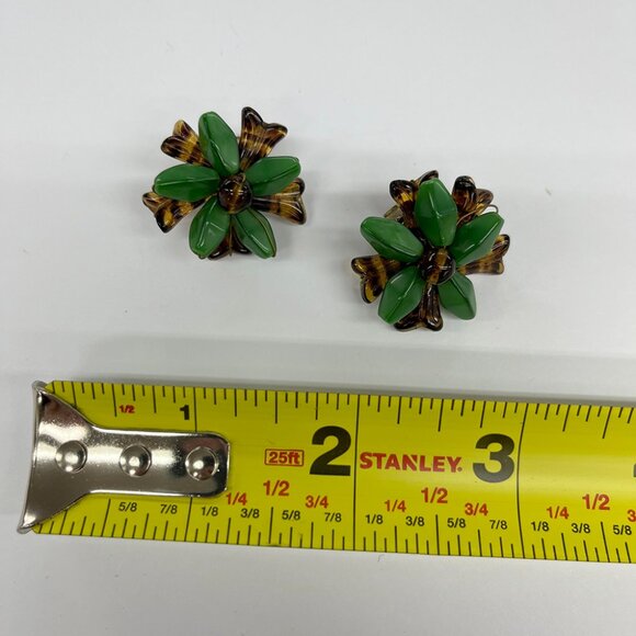 Vintage Beaded Earrings | Green + Tortoise | 1950s - Picture 3 of 5